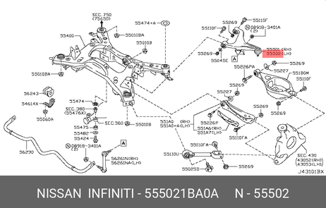 фото Nissan 55502-1BA0A Рычаг подвески | зад прав | Nissan 55502-1BA0A Рычаг подвески | зад прав |