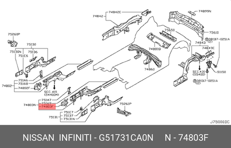 фото Nissan G5173-1CA0N Наконечник лонжерона лев внутренний S51 Nissan G5173-1CA0N Наконечник лонжерона лев внутренний S51