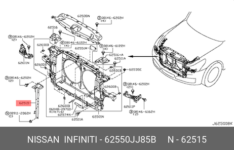фото Nissan 62550-JJ85B Стойка замка капота Nissan 62550-JJ85B Стойка замка капота