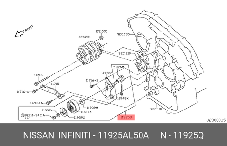 фото Nissan 11925-AL50A Ролик натяжителя Nissan 11925-AL50A Ролик натяжителя