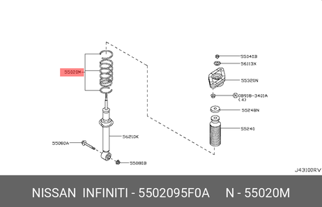 фото Nissan 55020-95F0A Пружина ходовой части | зад | Nissan 55020-95F0A Пружина ходовой части | зад |