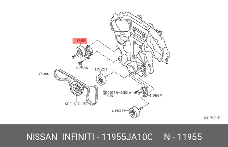 фото Nissan 11955-JA10C Натяжитель ремня навесного оборудования Nissan 11955-JA10C Натяжитель ремня навесного оборудования