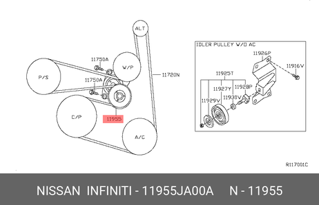 фото Nissan 11955JA00A Ролик натяжной навесного оборудования Nissan 11955JA00A Ролик натяжной навесного оборудования