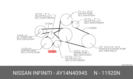 фото Nissan AY14N-40945 Ремень поликлиновый Nissan AY14N-40945 Ремень поликлиновый
