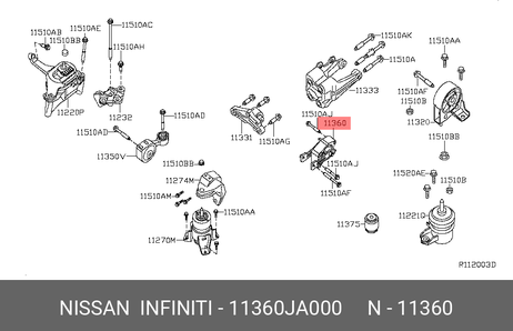 фото Nissan 11360-JA000 Опора двигателя | зад прав | Nissan 11360-JA000 Опора двигателя | зад прав |