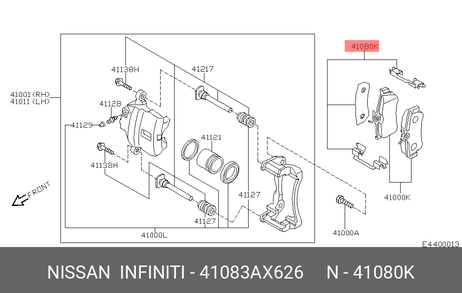 фото Nissan 41083-AX626 Колодки тормозные дисковые | перед | Nissan 41083-AX626 Колодки тормозные дисковые | перед |
