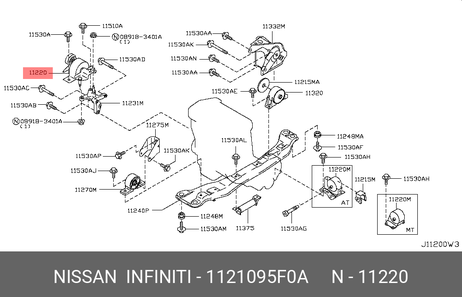 фото Nissan 11210-95F0A Подушка двигателя | прав | Nissan 11210-95F0A Подушка двигателя | прав |