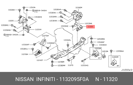 фото Nissan 11320-95F0A Подушка двигателя | зад | Nissan 11320-95F0A Подушка двигателя | зад |