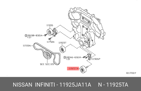 фото Nissan 11925-JA11A Ролик обводной приводного ремня Nissan 11925-JA11A Ролик обводной приводного ремня