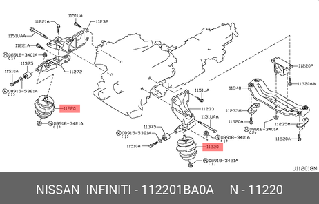 фото Nissan 11220-1BA0A Подушка двигателя | перед | Nissan 11220-1BA0A Подушка двигателя | перед |