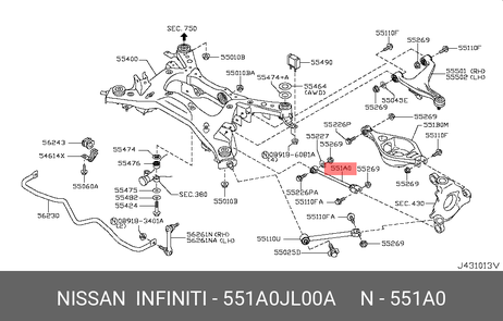 фото Nissan 551A0-JL00A Сайлентблок рычага подвески | зад | Nissan 551A0-JL00A Сайлентблок рычага подвески | зад |