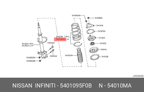 фото Nissan 54010-95F0B Пружина ходовой части | перед | Nissan 54010-95F0B Пружина ходовой части | перед |