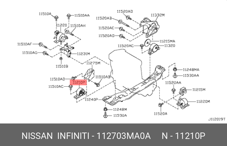 фото Nissan 11270-3MA0A Подушка двигателя | перед | Nissan 11270-3MA0A Подушка двигателя | перед |