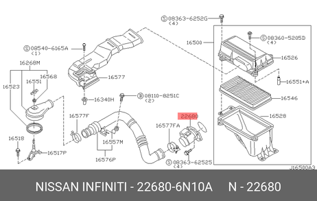 фото Nissan 22680-6N10A Расходомер воздуха Nissan 22680-6N10A Расходомер воздуха