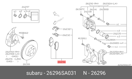 фото Subaru 26296-SA031 Колодки тормозные дисковые | перед | Subaru 26296-SA031 Колодки тормозные дисковые | перед |
