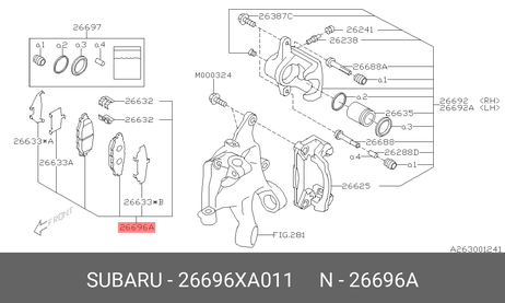 фото Subaru 26696-XA011 Колодки тормозные | зад | Subaru 26696-XA011 Колодки тормозные | зад |