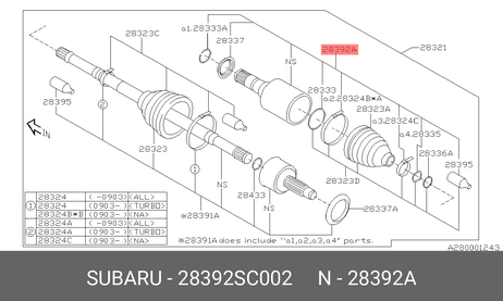 фото Subaru 28392-SC002 Шрус внутренний | перед | Subaru 28392-SC002 Шрус внутренний | перед |