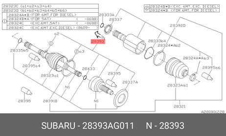фото Subaru 28393-AG011 Шрус внешний | перед | Subaru 28393-AG011 Шрус внешний | перед |