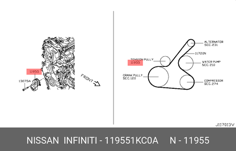 фото Nissan 11955-1KC0A Ролик натяжной приводного ремня Nissan 11955-1KC0A Ролик натяжной приводного ремня