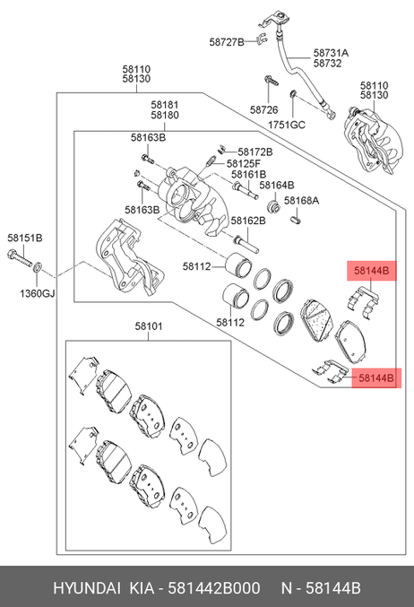 фото Hyundai/Kia 58144-2B000 Прижимная пластина тормозных колодок | перед | Hyundai/Kia 58144-2B000 Прижимная пластина тормозных колодок | перед |