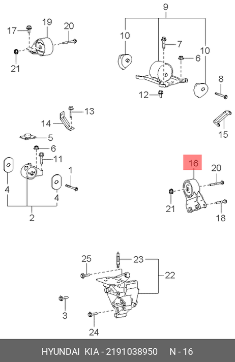 фото Hyundai/Kia 21910-38950 Опорный узел двигателя Hyundai/Kia 21910-38950 Опорный узел двигателя