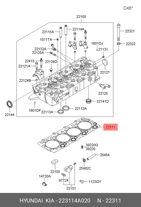 фото Hyundai/Kia 22311-4A020 Прокладка головки блока цилиндров Hyundai/Kia 22311-4A020 Прокладка головки блока цилиндров