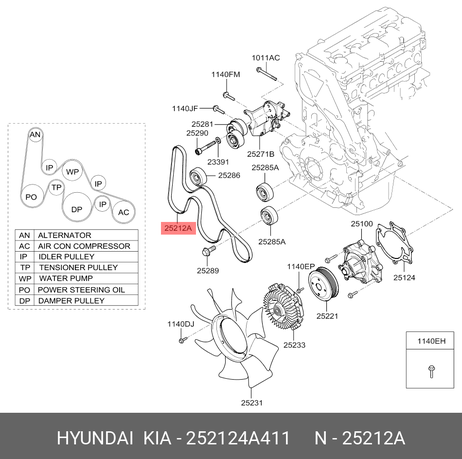 фото Hyundai/Kia 25212-4A411 Ремень поликлиновый Hyundai/Kia 25212-4A411 Ремень поликлиновый