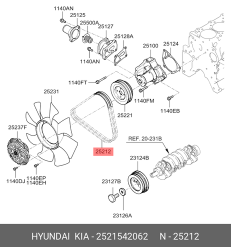фото Hyundai/Kia 25215-42062 Ремень клиновый Hyundai/Kia 25215-42062 Ремень клиновый
