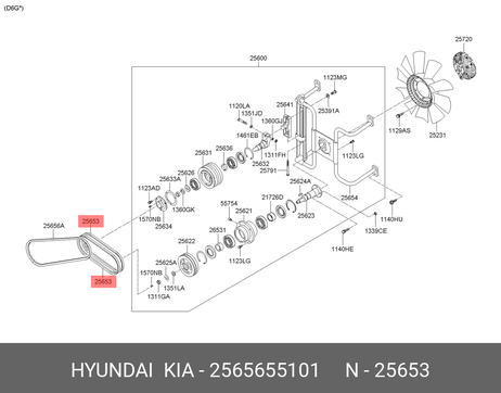 фото Hyundai/Kia 25656-55101 Ремень поликлиновый Hyundai/Kia 25656-55101 Ремень поликлиновый
