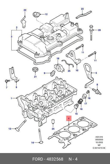 фото Ford 4 832 568 Прокладка головки блока цилиндров Ford 4 832 568 Прокладка головки блока цилиндров