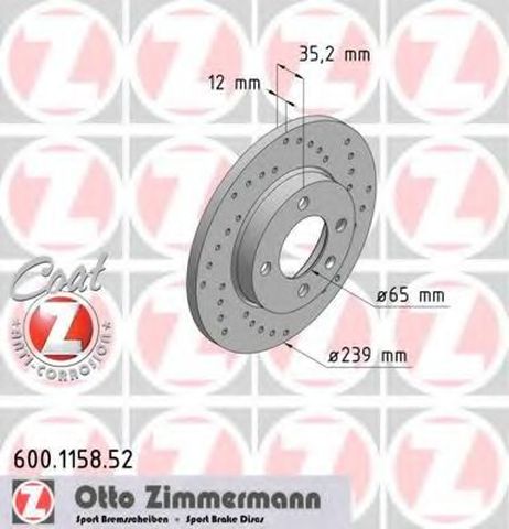 фото Zimmermann 600.1158.52 Диск тормозной | перед | Zimmermann 600.1158.52 Диск тормозной | перед |