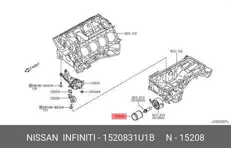 фото Nissan 15208-31U1B Фильтр масляный Nissan 15208-31U1B Фильтр масляный