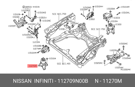 фото Nissan 11270-9N00B Подушка двигателя | перед | Nissan 11270-9N00B Подушка двигателя | перед |