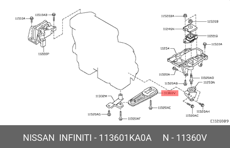 фото Nissan 11360-1KA0A Подушка двигателя | перед лев | Nissan 11360-1KA0A Подушка двигателя | перед лев |
