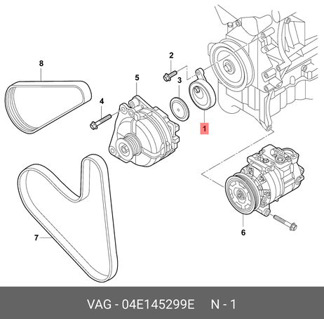 фото VAG 04E145299E Ролик натяжной навесного оборудования VAG 04E145299E Ролик натяжной навесного оборудования