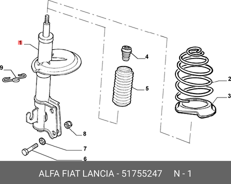 фото Fiat/Alfa/Lancia 51755247 Стойка амортизаторная передняя Fiat/Alfa/Lancia 51755247 Стойка амортизаторная передняя