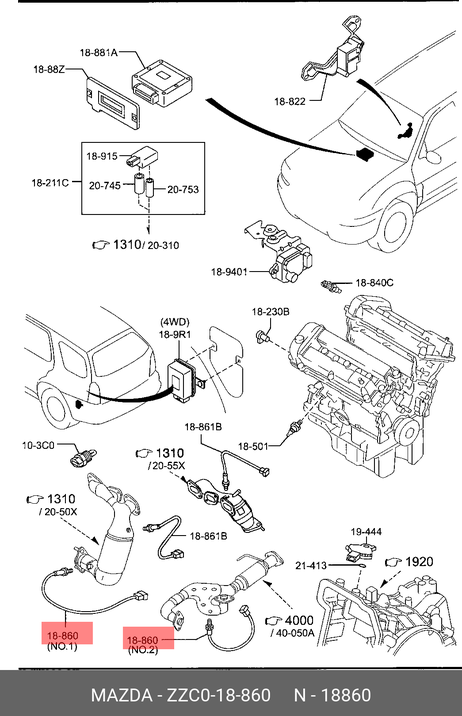 фото Mazda ZZC0-18-860 Датчик кислородный Mazda ZZC0-18-860 Датчик кислородный