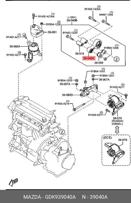 фото Mazda GDK9-39-040A Подушка двигателя | зад | Mazda GDK9-39-040A Подушка двигателя | зад |