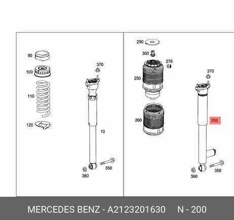фото Mercedes A 212 320 16 30 Амортизатор задний регулируемый r Mercedes A 212 320 16 30 Амортизатор задний регулируемый r
