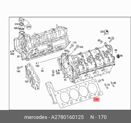 фото Mercedes A 278 016 01 25 Прокладка головки блока цилиндров Mercedes A 278 016 01 25 Прокладка головки блока цилиндров