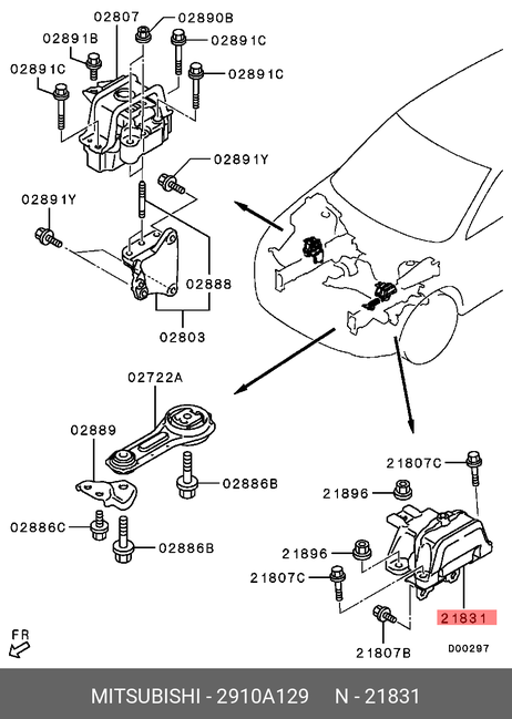 фото Mitsubishi 2910A129 Подушка коробки передач | лев | Mitsubishi 2910A129 Подушка коробки передач | лев |