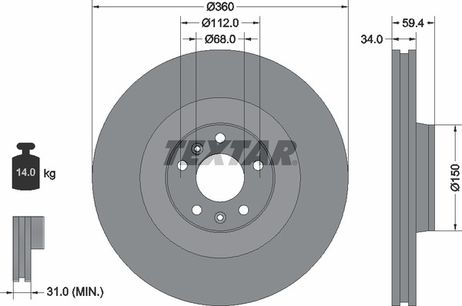 фото Textar 92122203 Диск тормозной с покрытием PRO | перед прав/лев | Textar 92122203 Диск тормозной с покрытием PRO | перед прав/лев |