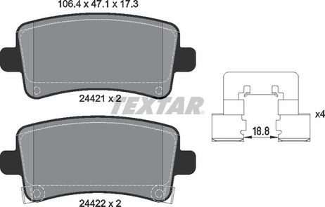 фото Textar 2442101 Колодки тормозные дисковые с противошумной пластиной Q+ | зад | Textar 2442101 Колодки тормозные дисковые с противошумной пластиной Q+ | зад |