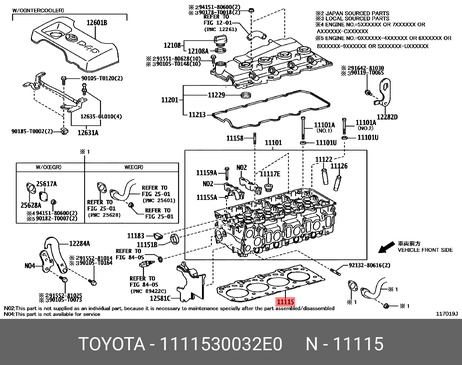фото Toyota 11115-30032-E0 Прокладка головки блока цилиндров Toyota 11115-30032-E0 Прокладка головки блока цилиндров