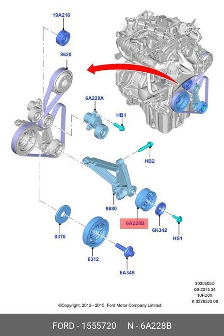 фото Ford 1 555 720 Ролик натяжной приводного ремня Ford 1 555 720 Ролик натяжной приводного ремня