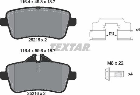 фото Textar 2521502 Колодки тормозные дисковые с противошумной пластиной Q+ | зад | Textar 2521502 Колодки тормозные дисковые с противошумной пластиной Q+ | зад |
